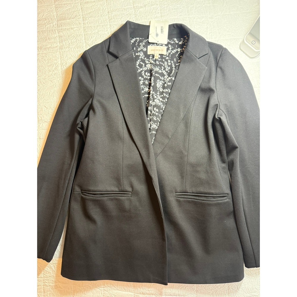 Skies Are Blue Womens Black Open Front Floral Lined Blazer Jacket Small 24919 - Picture 2 of 11